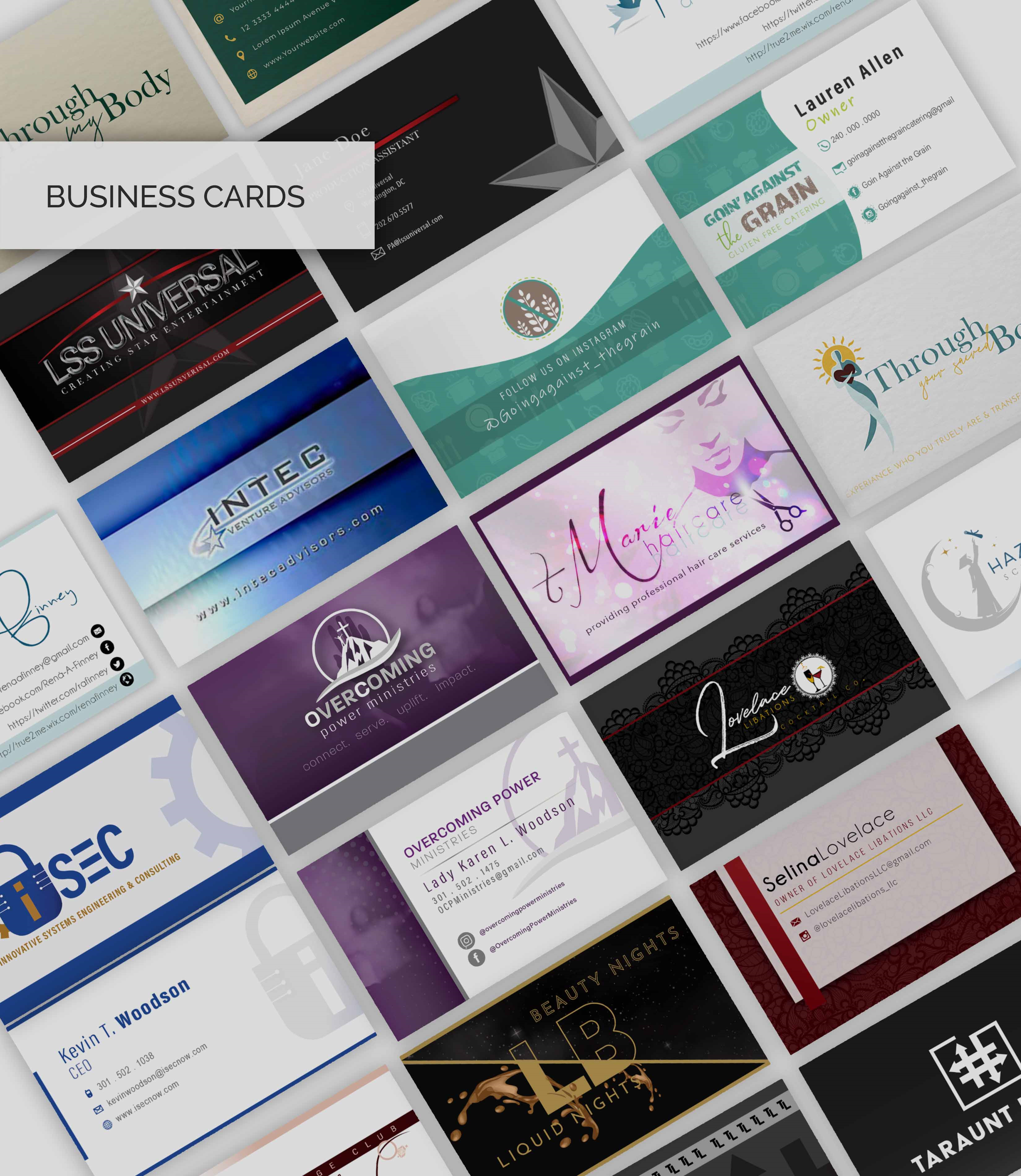 various business card designs
